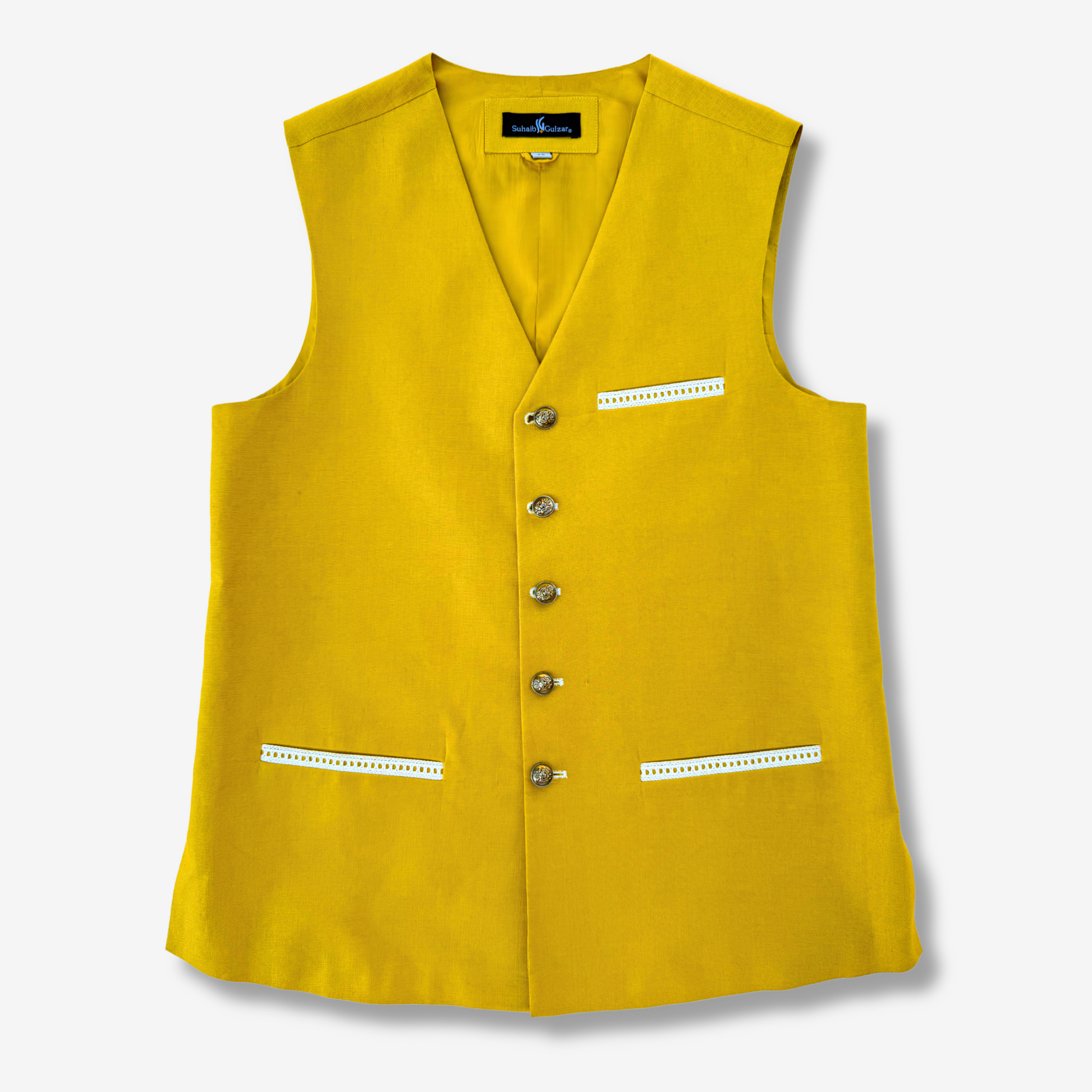 Men's Corn Yellow Irish Linen Waistcoat - 225001