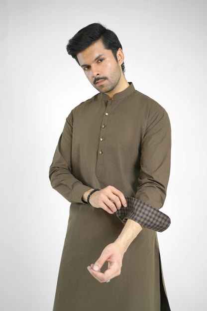 Men's Cotton Tobacco Brown Shalwar Kameez - 111020