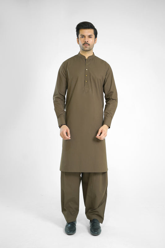 Men's Cotton Tobacco Brown Shalwar Kameez - 111020