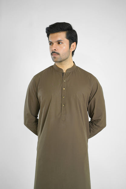 Men's Cotton Tobacco Brown Shalwar Kameez - 111020