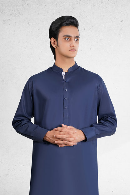 Men's Dark Blue Shalwar Kameez - 111030