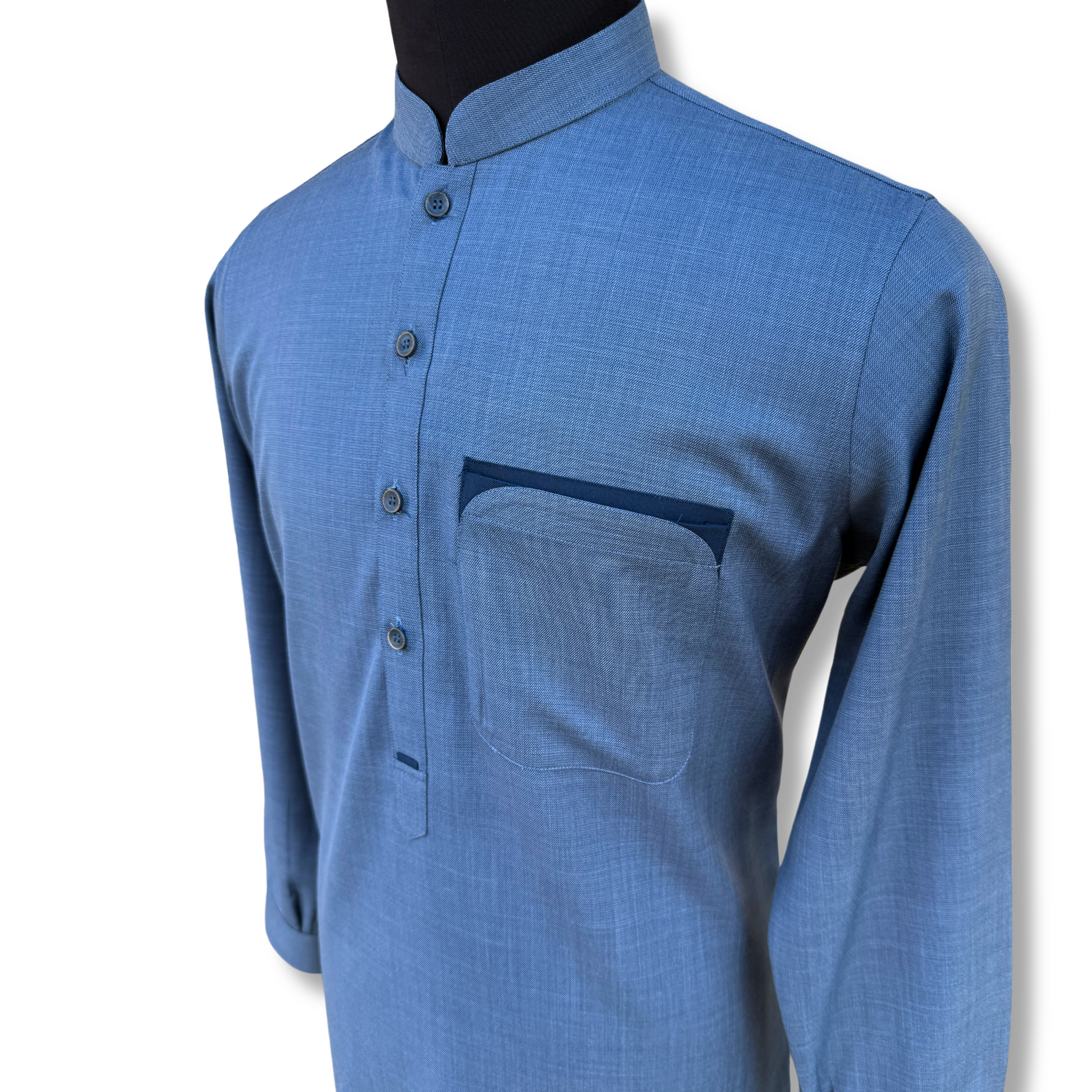 Men's Denim Blue Shalwar Kameez - 113004