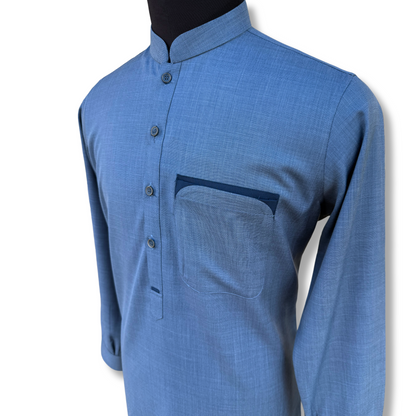 Men's Denim Blue Shalwar Kameez - 113004