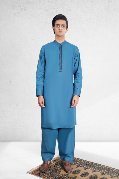 Men's Flat Blue Shalwar Kameez - 111032