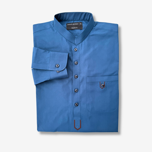 Men's Flat Blue Wash & Wear Shalwar Kameez - 112004