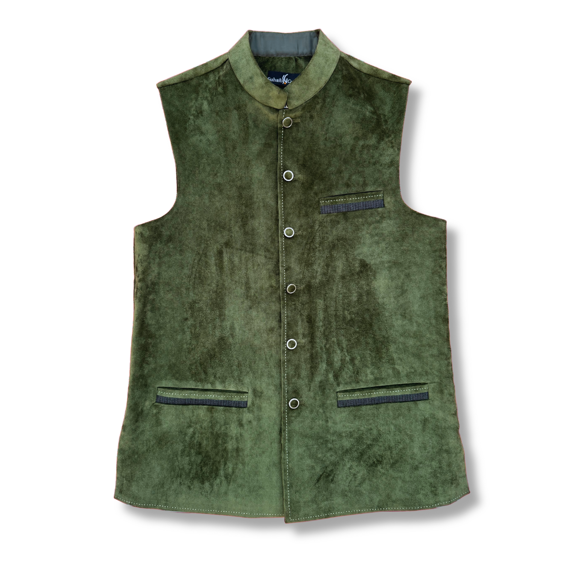 Men's Fuscous Green Corduroy Waistcoat - 224003