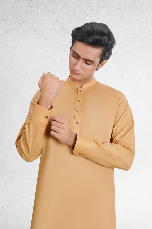 Men's Golden Brown Shalwar Kameez - 111033