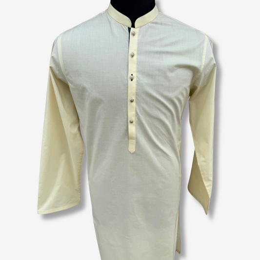 Men's Lemon Yellow Cotton Kurta - 551002