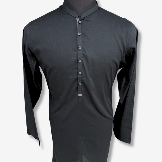 Men's Onyx Black Cotton Kurta - 551004