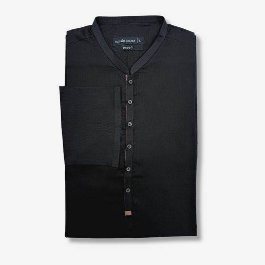 Men's Onyx Black Cotton Kurta - 551004