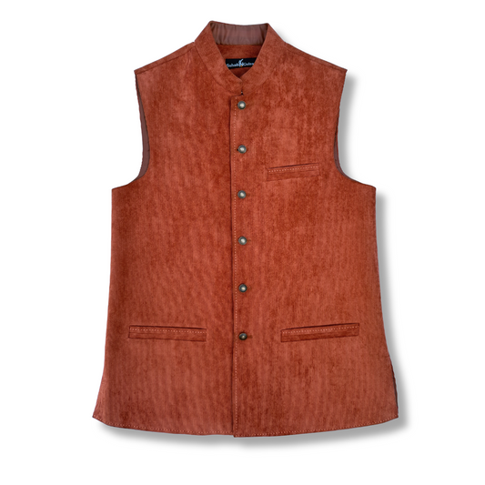 Men's Orange Red Corduroy Waistcoat - 224004