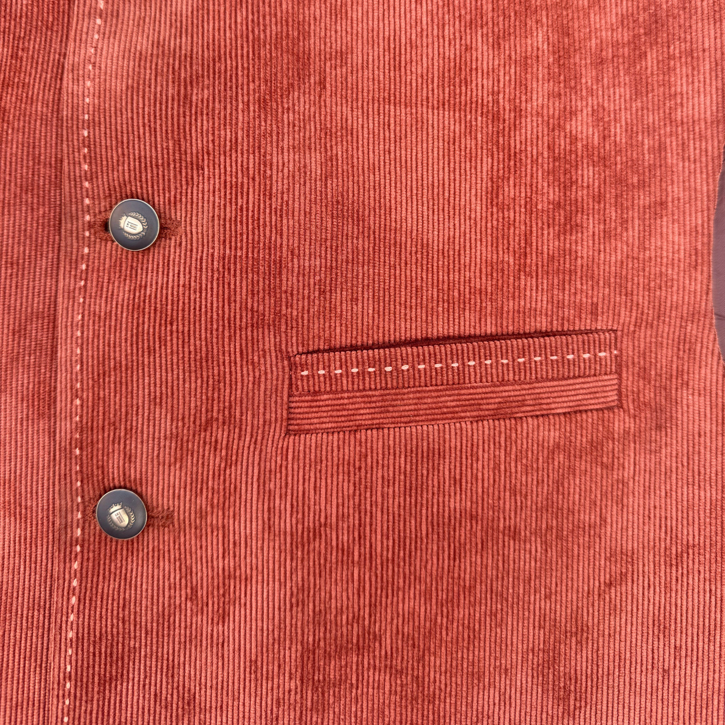 Men's Orange Red Corduroy Waistcoat - 224004