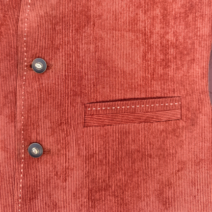 Men's Orange Red Corduroy Waistcoat - 224004