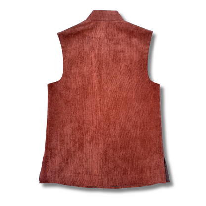 Men's Orange Red Corduroy Waistcoat - 224004