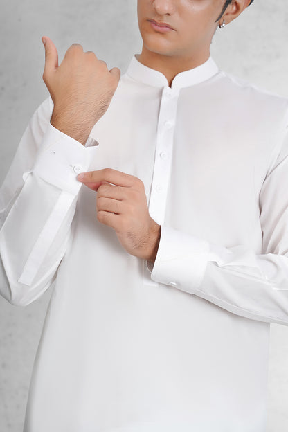 Men's Pearl White Shalwar Kameez - 111029