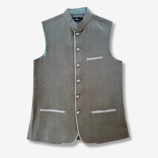 Men's Retreat Green Linen Waistcoat - 225004