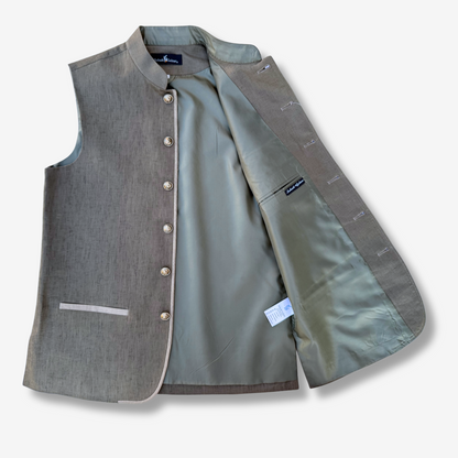 Men's Retreat Green Linen Waistcoat - 225004