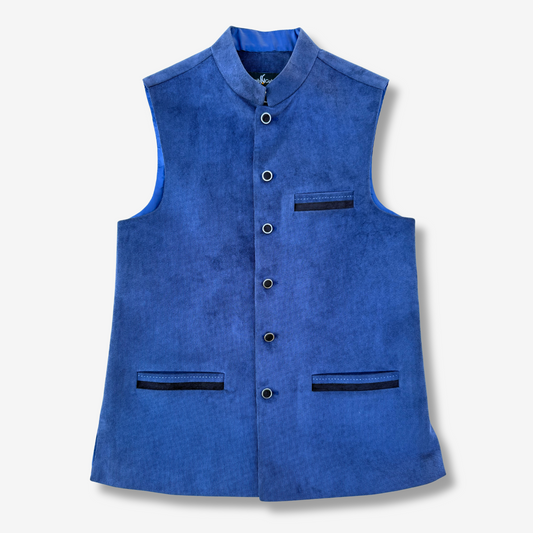 Men's Sapphire Blue Corduroy Waistcoat - 224010