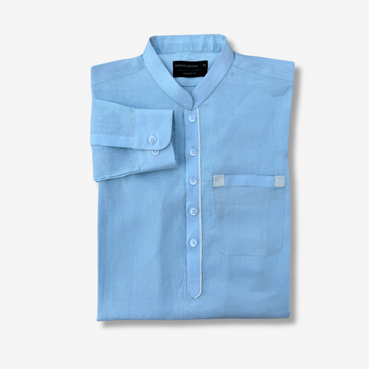 Men's Sky Blue Irish Cotton Shalwar Kameez - 111002