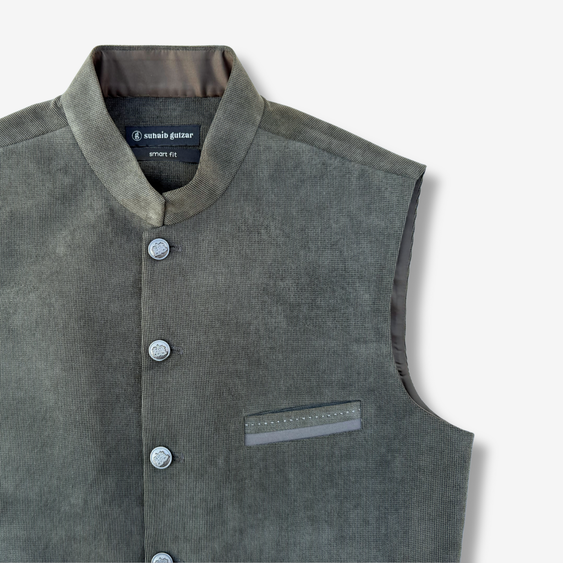 Men's Smoky Green Corduroy Waistcoat - 224011