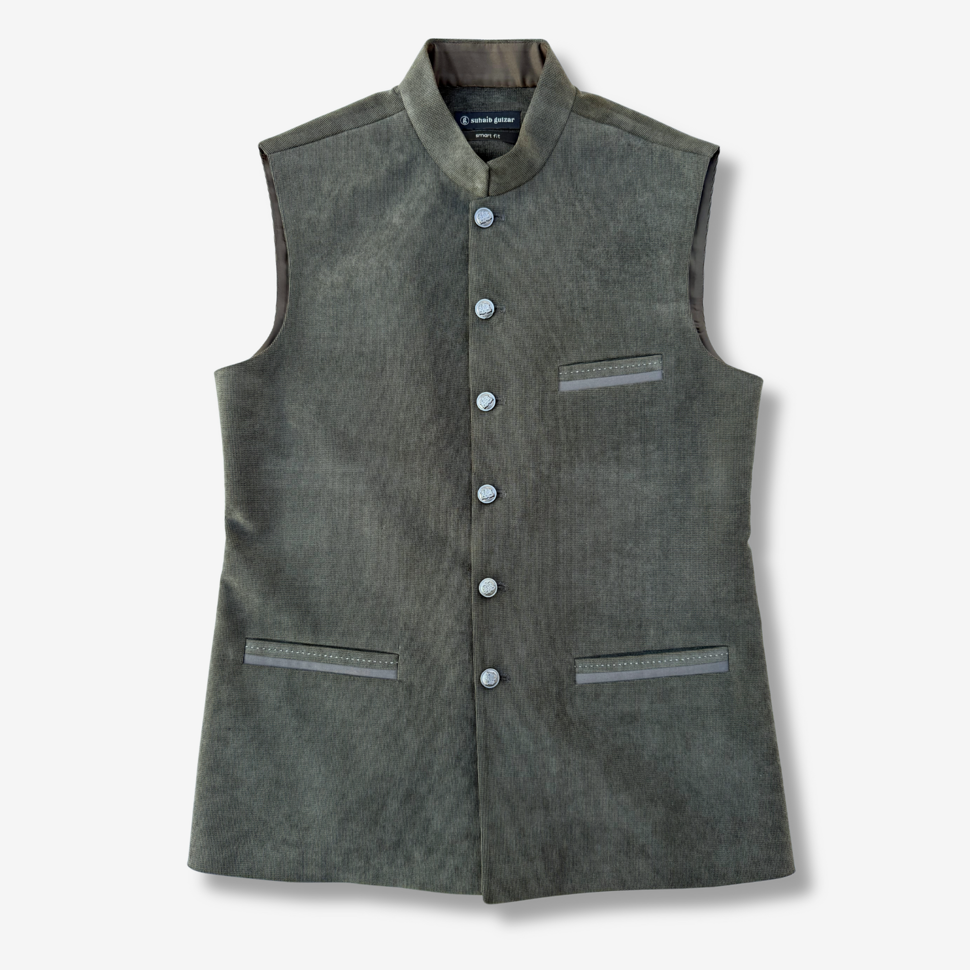Men's Smoky Green Corduroy Waistcoat - 224011