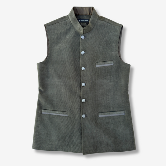 Men's Smoky Green Corduroy Waistcoat - 224011
