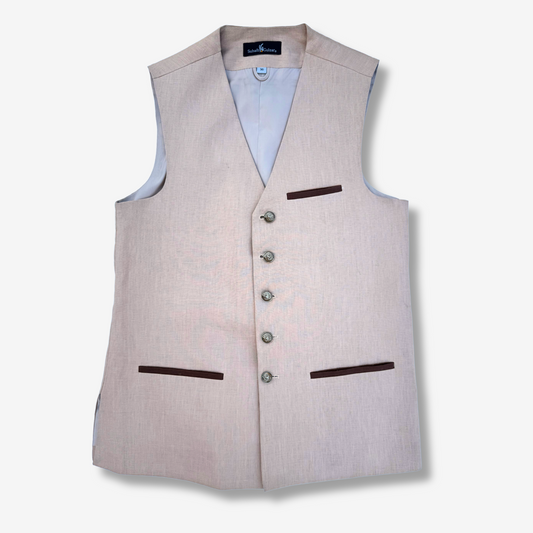 Men's Swan Pink Linen Waistcoat - 225005