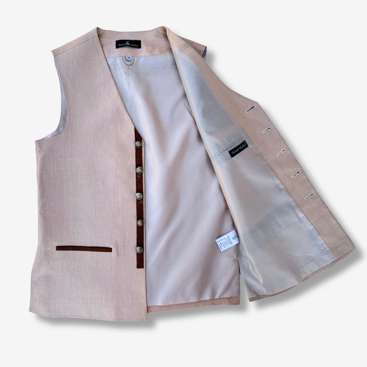 Men's Swan Pink Linen Waistcoat - 225005