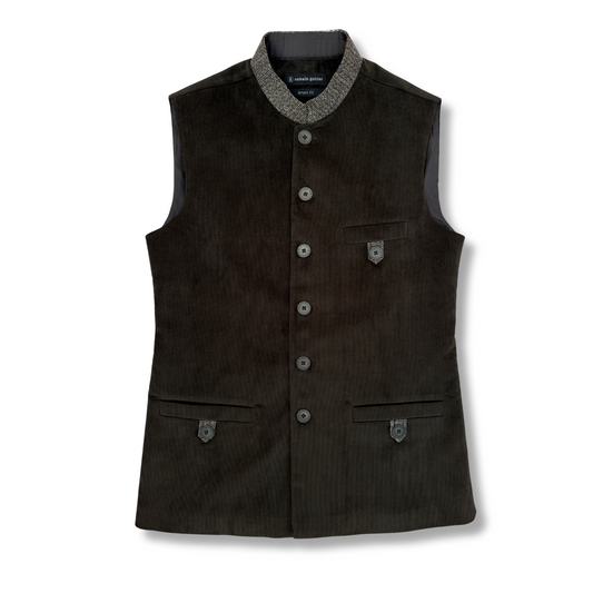 Men's Taupe Brown Corduroy Waistcoat - 224007