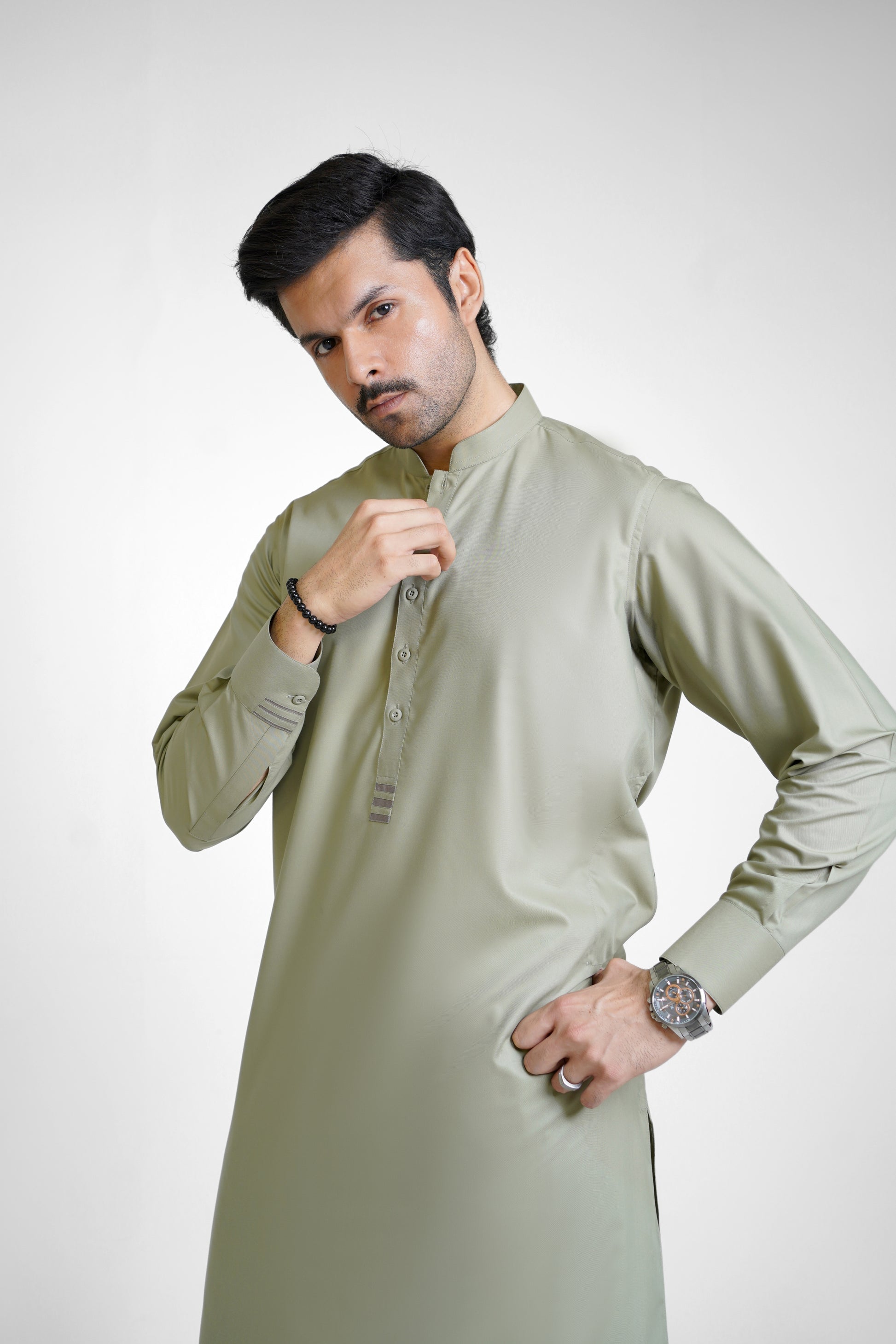 Men's Ash Green Shalwar Kameez - 112010 Suhaib Gulzar Men's Ash Green Shalwar Kameez - 112010 Suhaib Gulzar