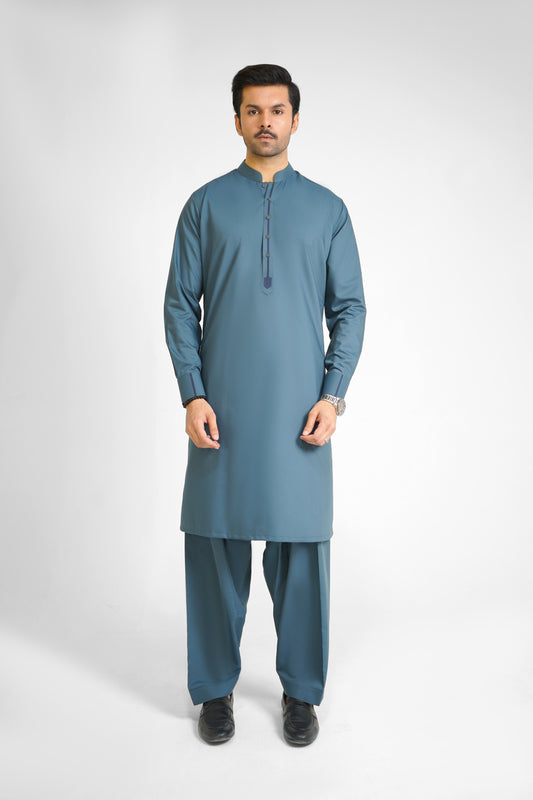 Men's W&W Blend Dusty Blue Shalwar Kameez - 112012