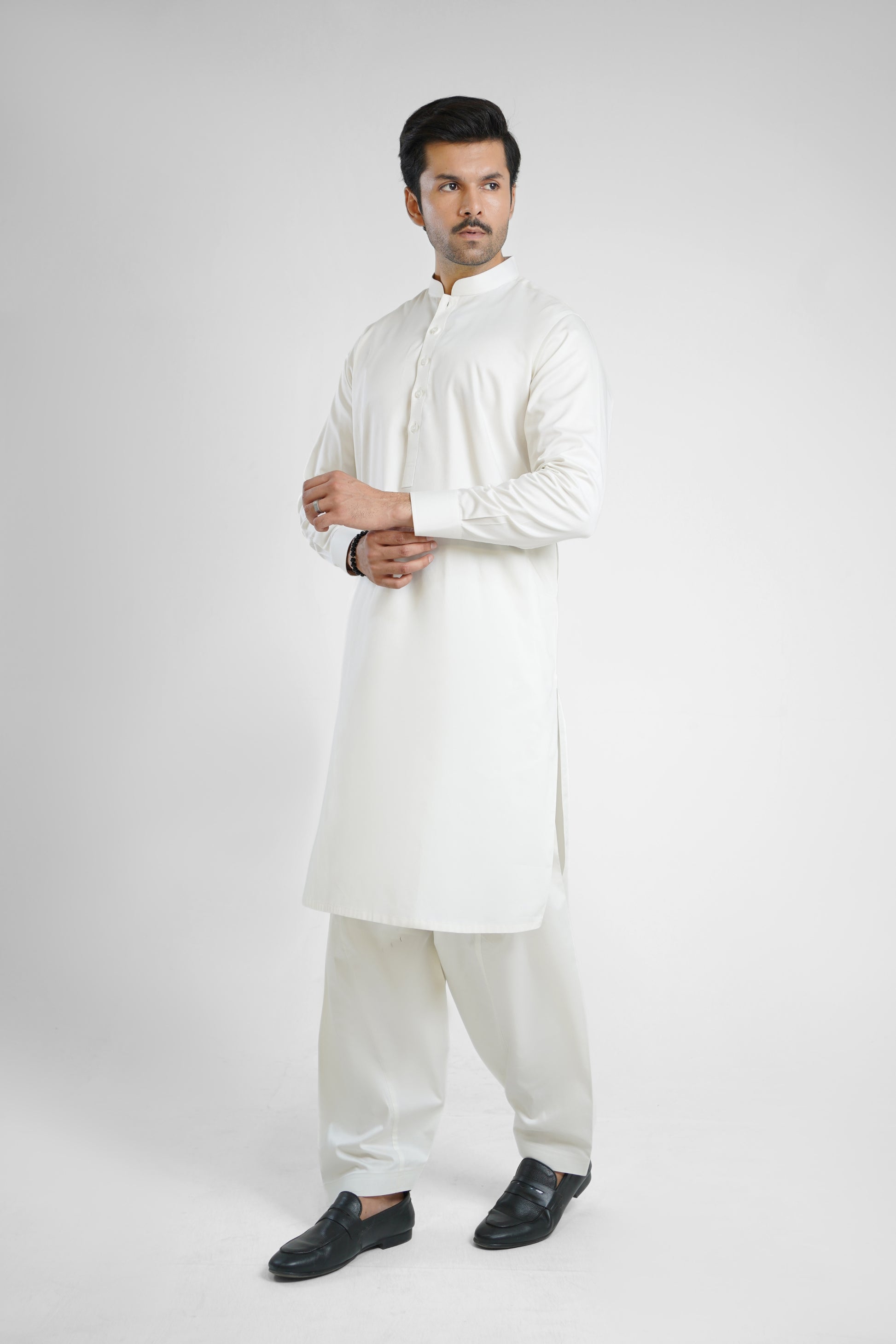Men's White Cotton Shalwar Kameez - 111022