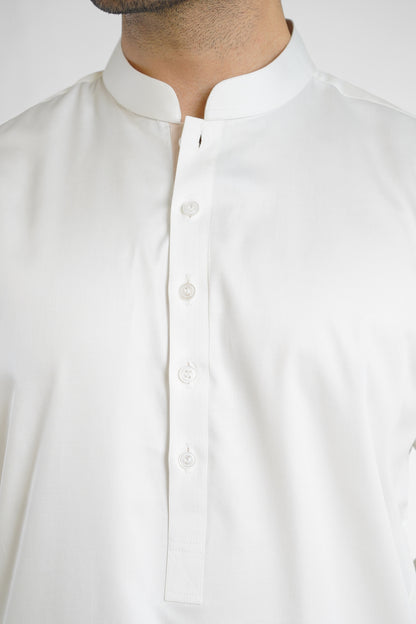 Men's White Cotton Shalwar Kameez - 111022