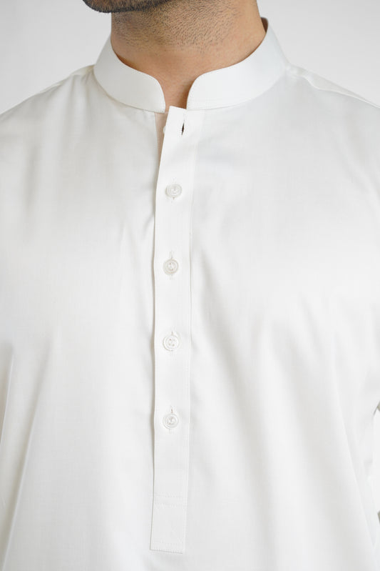 Men's White Cotton Shalwar Kameez - 111022