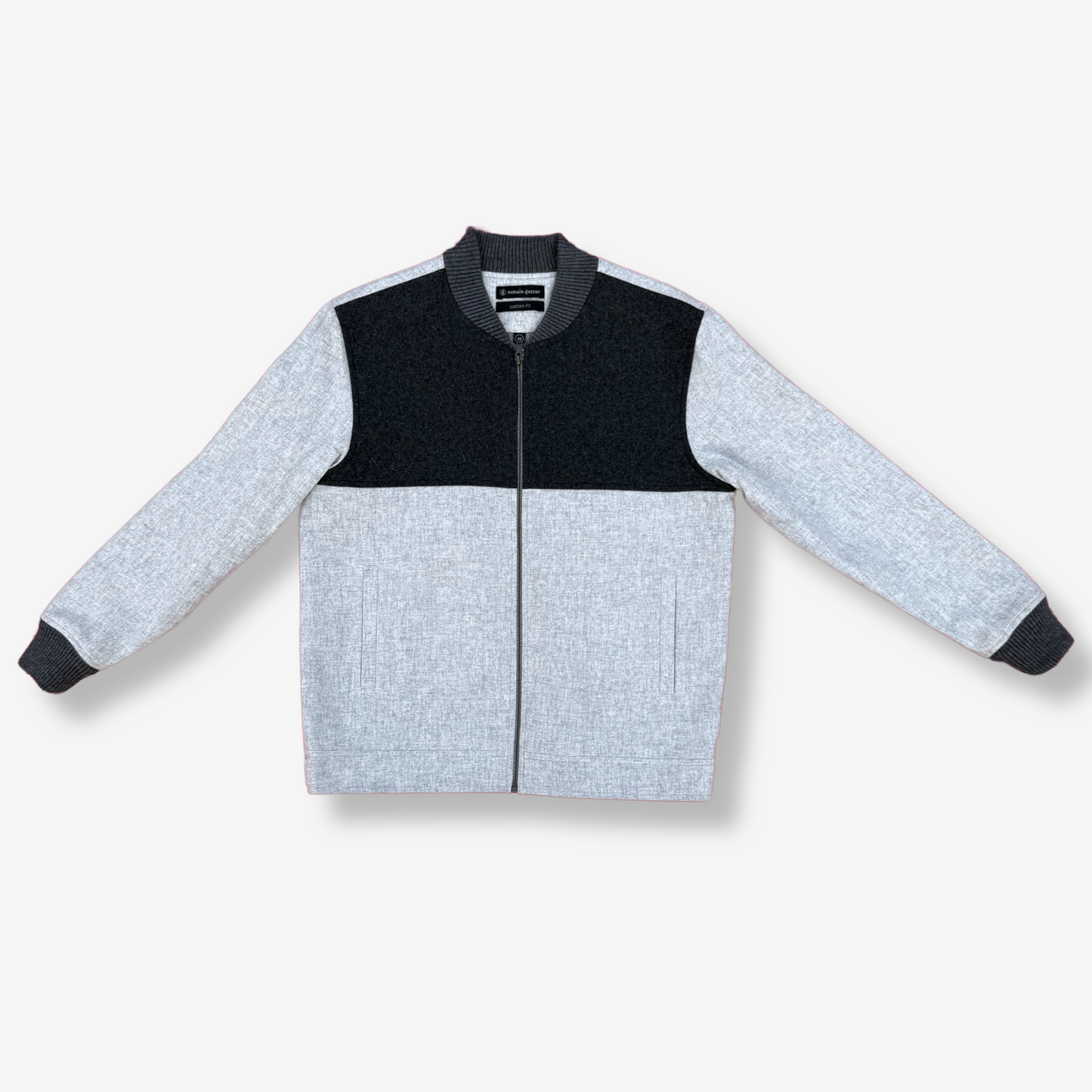 Men's Woollen Black Gray Bomber Jacket - 331001