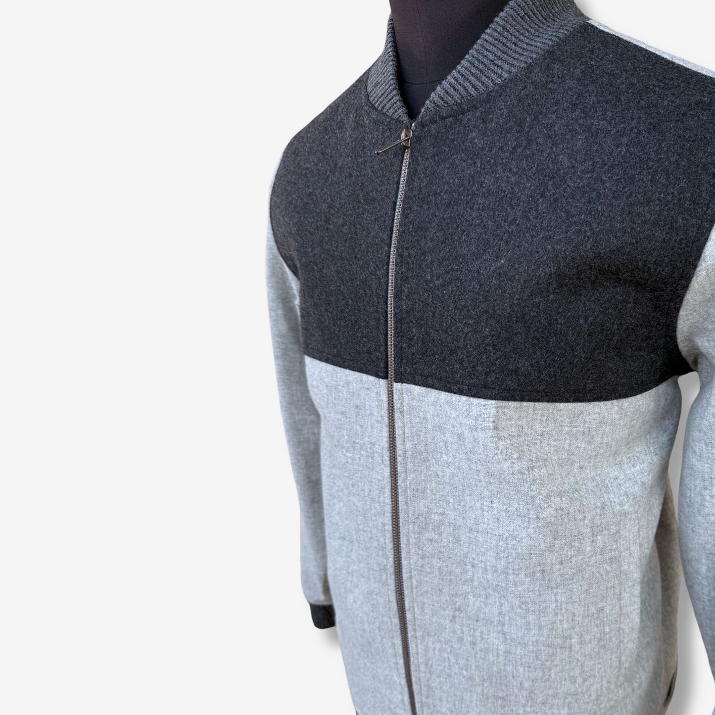 Men's Woollen Black Gray Bomber Jacket - 331001