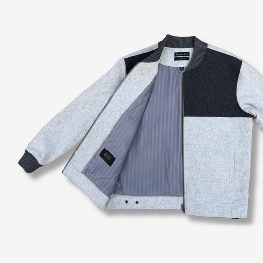 Men's Woollen Black Gray Bomber Jacket - 331001
