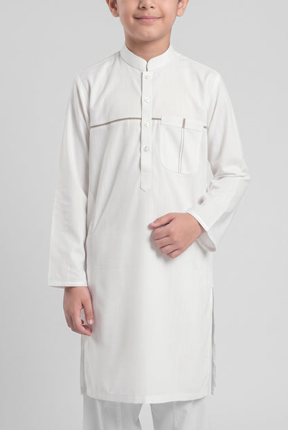 Boys' Classic White Cotton Shalwar Kameez - 221002 – placket detail