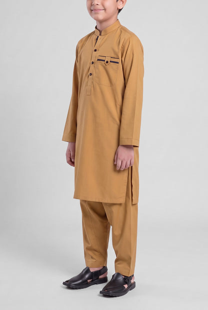 Boys' Mustard Gold Cotton Shalwar Kameez - 221004 – three-quarter