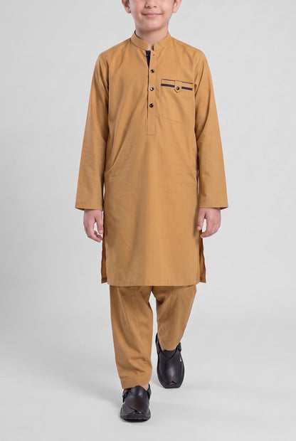 Boys' Mustard Gold Cotton Shalwar Kameez - 221004 – walking