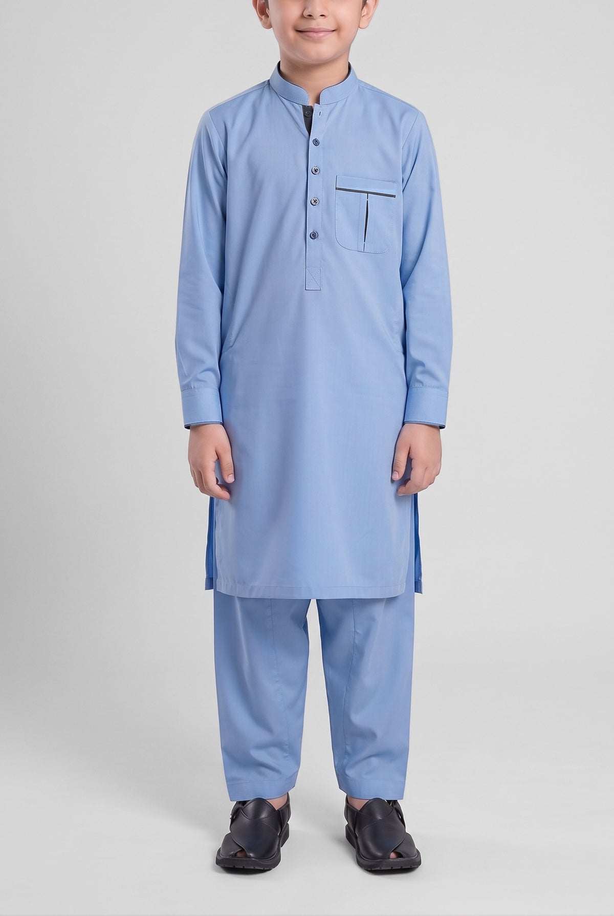 Boys' Sky Blue Cotton Shalwar Kameez - 221006 – front