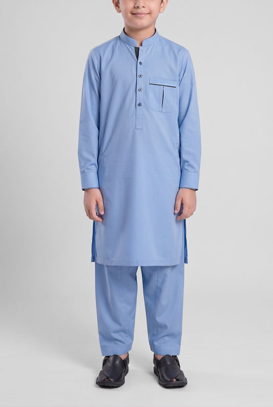 Boys' Sky Blue Cotton Shalwar Kameez - 221006 – front