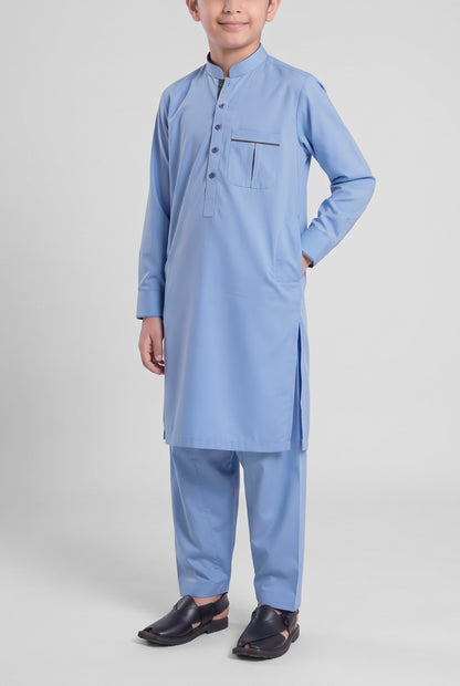 Boys' Sky Blue Cotton Shalwar Kameez - 221006 – side-pocket pose