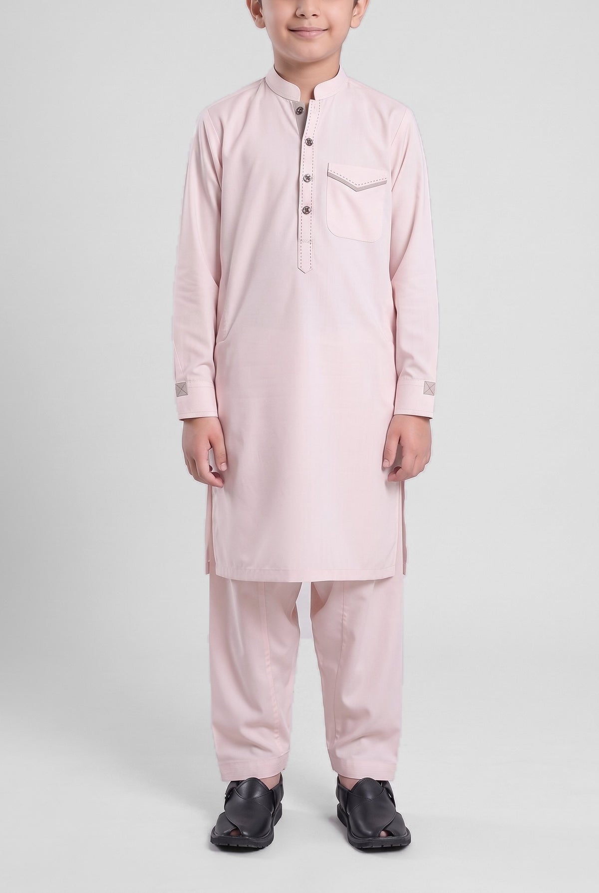 Boys' Blush Pink Cotton Shalwar Kameez - 221007 – front