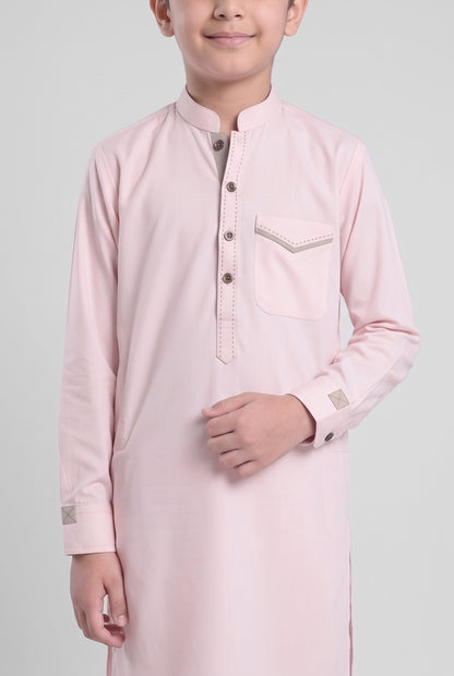 Boys' Blush Pink Cotton Shalwar Kameez - 221007 – placket detail