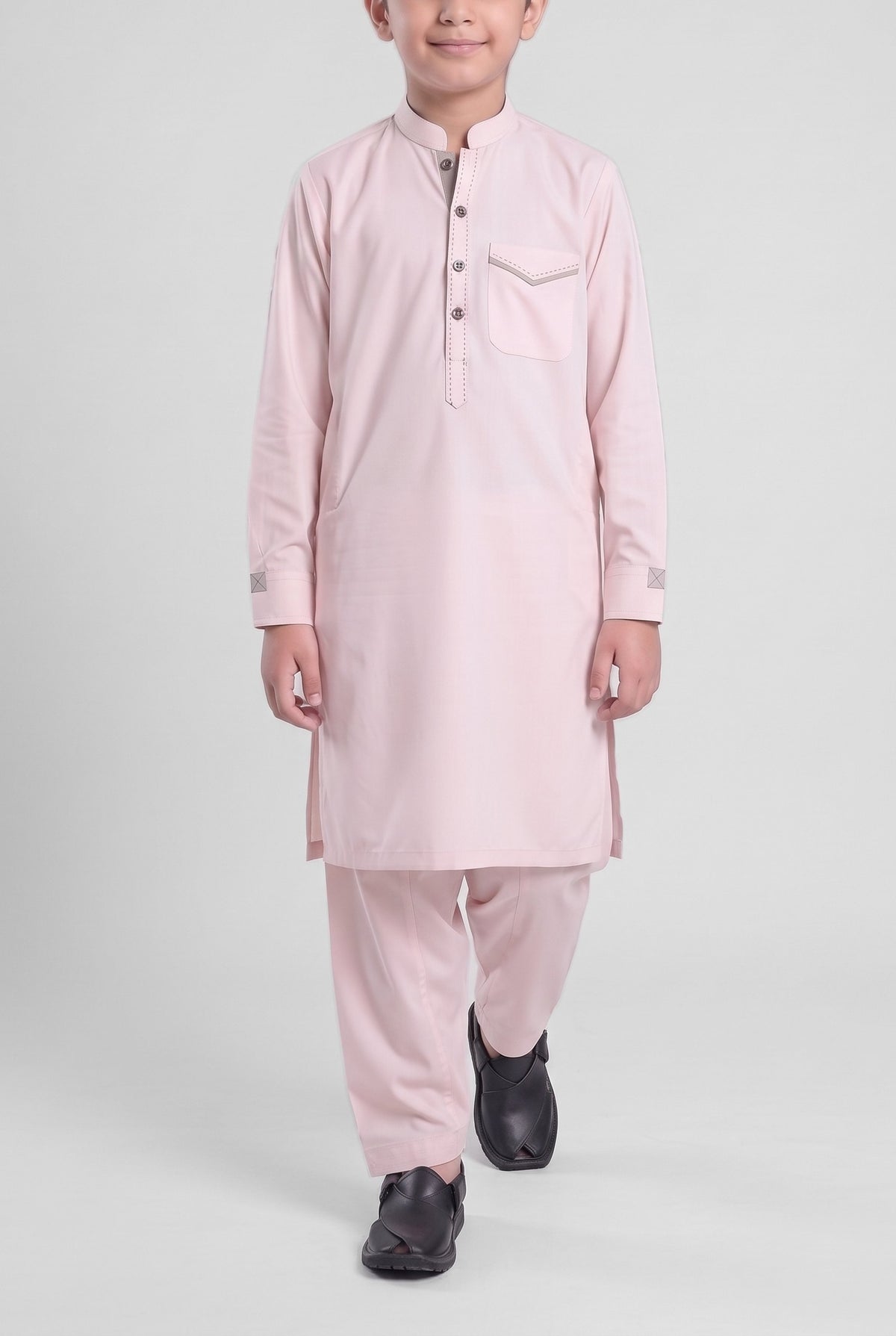 Boys' Blush Pink Cotton Shalwar Kameez - 221007 – walking