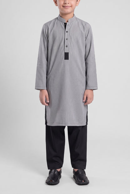 Boys' Grey Pinstripe Cotton Shalwar Kameez - 221012 – front
