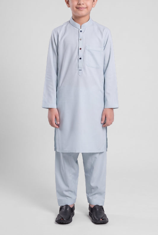 Boys' Sage Blue Oxford Cotton Shalwar Kameez - 221013 – front