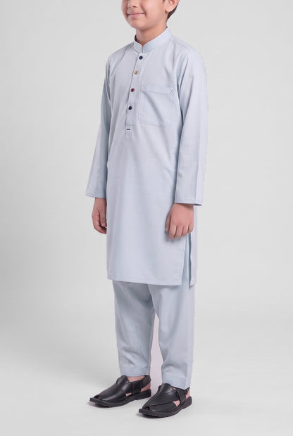 Boys' Sage Blue Oxford Cotton Shalwar Kameez - 221013 – three-quarter