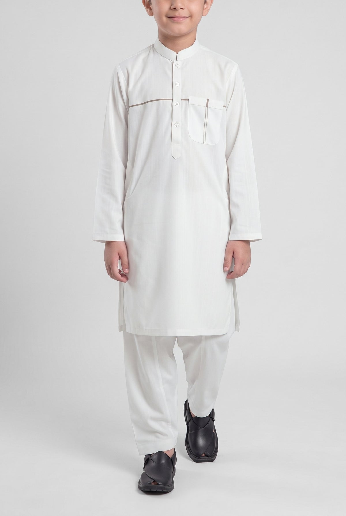 Boys' Classic White Cotton Shalwar Kameez - 221014 – walking